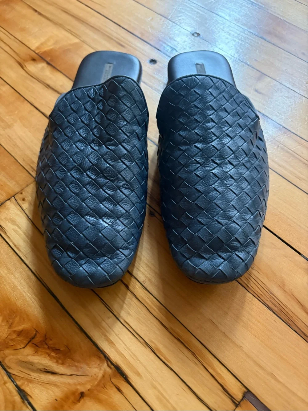 Bottega Veneta Men's Black Woven Leather Slip-On Mule